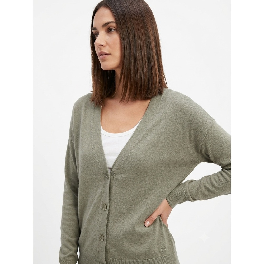 Banana Republic Cotton Viscose V-Neck Cardigan Lightweight Sweater Sage Green LG - Picture 1 of 7